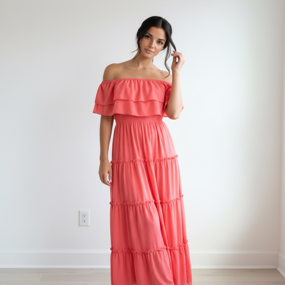 1. State Strapless Coral Maxi Dress